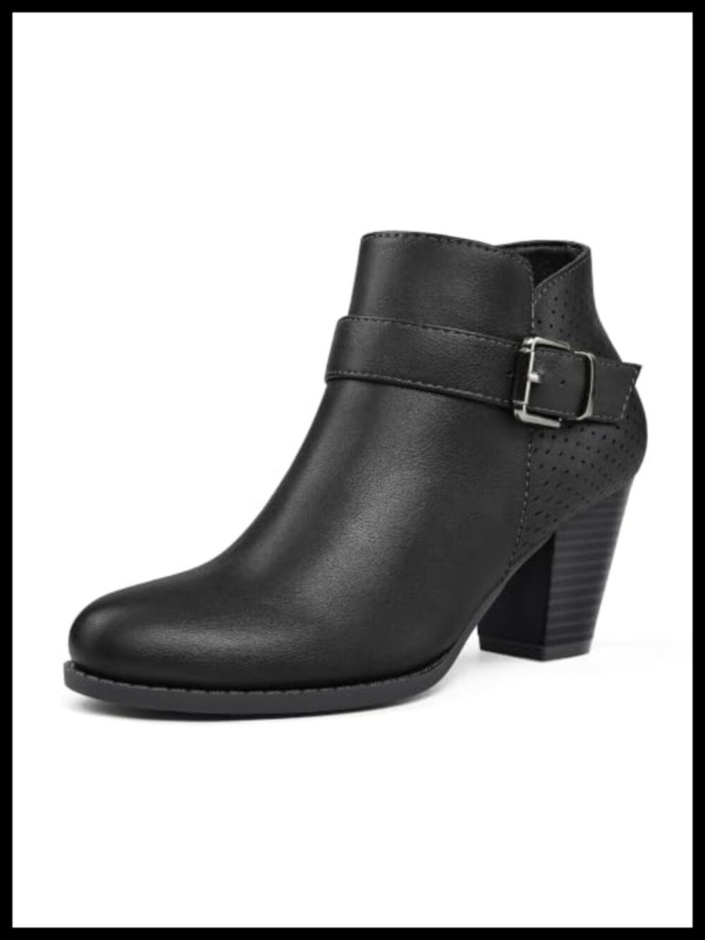 Women's Ankle Boots Stacked Chunky Heel Booties with Side Zipper and Metallic